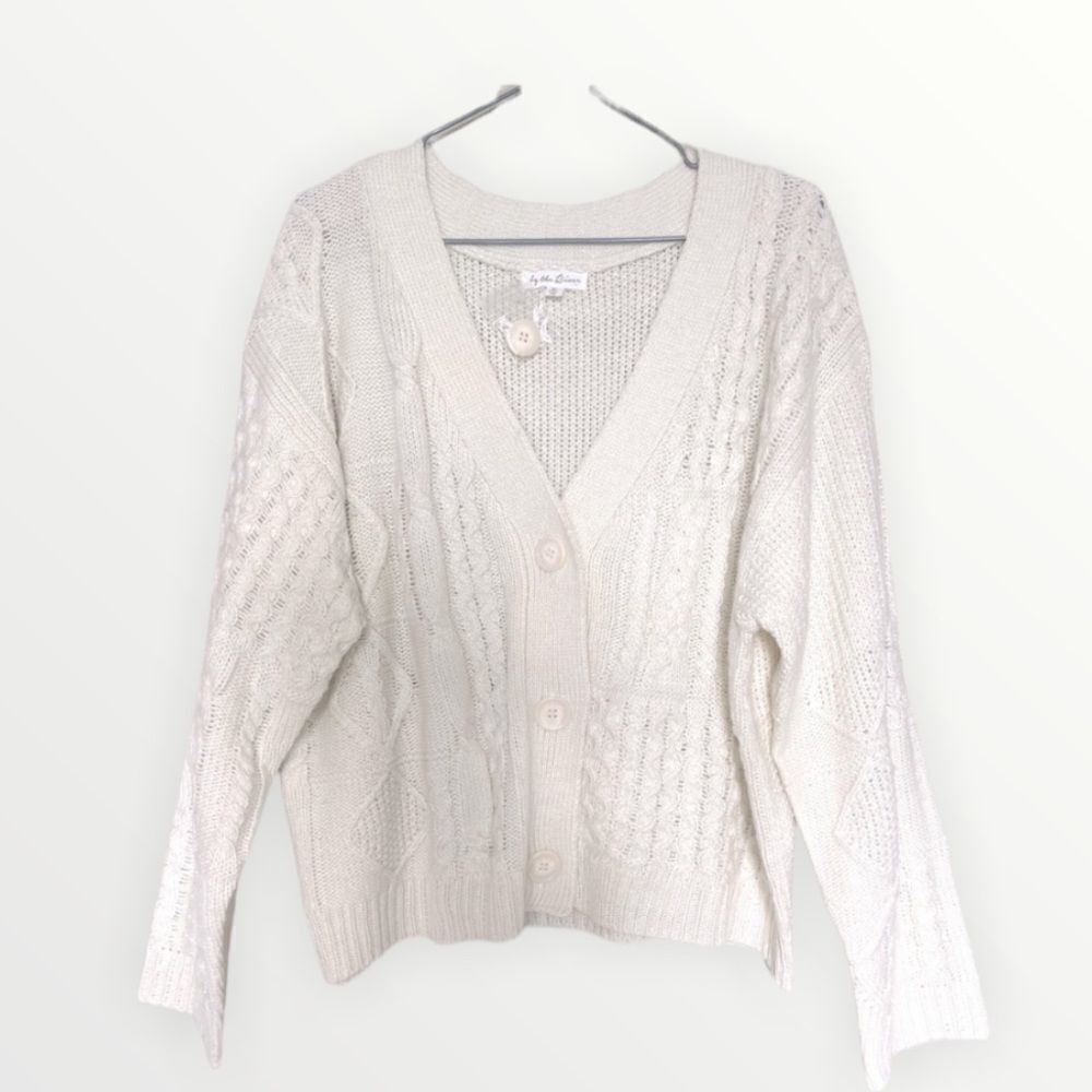 By the River Cream V-neck Cable Knit Sweater Cardigan Size Medium